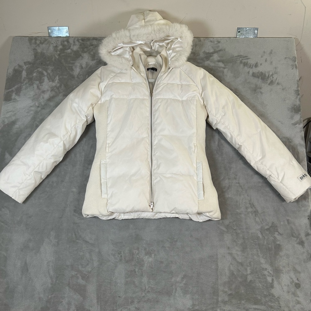 Bebe sport white down filled puffer jacket with rabbit fur lined removable hood - Picture 16 of 16